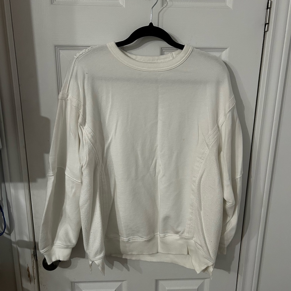 Aerie crochet detail Crewneck Sweater in white